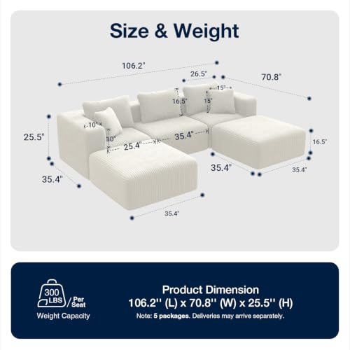 Image of Avenco 106-inch U-Shaped Modular Sectional Sofa Couch with 2 Ottomans