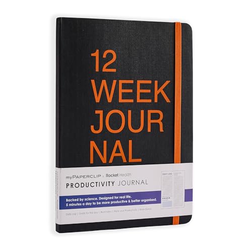 Image of myPAPERCLIP 12 Weeks Productivity Journal | A5 Size, 200 Pages, 80 GSM | Daily log, Goals for the day, Reminders | Bookmark, Elastic closure, Section thread-bound (Black)