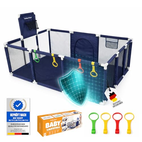 GUBBY GUPS&reg; Laufstall Baby 180x122 cm &ndash; Laufgitter gro&szlig; stabil mit Basketballkorb &ndash; Spielbereich Baby mit Ringen, atmungsaktiv, sicherer Indoor Laufstall