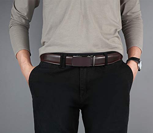 Image of Lingli Men's Belt,Ratchet Dress Belt with Automatic Buckle Brown /Black-Trim to Fit-35mm wide