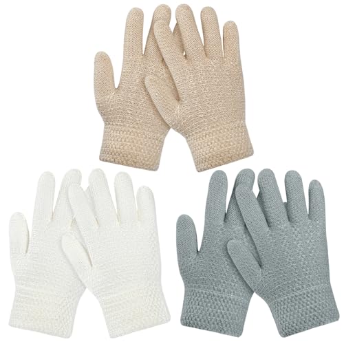 Image of ONESING Kids Knit Gloves - Stretchy Gloves for Boys Girls Winter, Solid Finger Gloves for Children