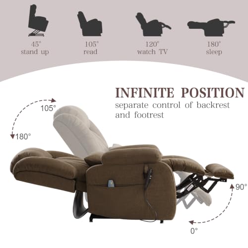 Image of Infinite Position Lay Flat Power Lift Recliner Chair for Elderly, Brown