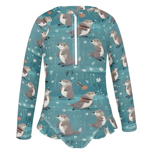 Kawaii Otters Fish Girls Long Sleeve Swimsuit UPF 50+ Rashguard Swimwear One Piece Bathing Suit for 3-12 212166944