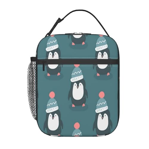ポータブル断熱ランチバッグ。防水性と漏れ防止性を備え、スタイリッシュで丈夫。仕事、学校、アウトドア活動に最適です。男性にも女性にも適しています。(動物のメリークリスマスペンギン、赤ちゃんの鳥の漫画のお祝いのキャラクター、冷たい)