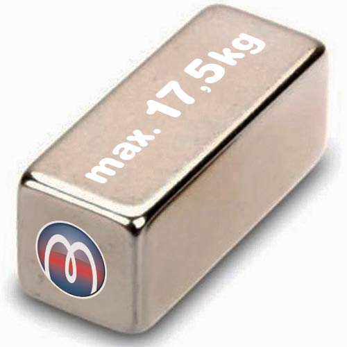 Blocco magnetico 30 x 12 x 12mm Neodimio N52, Nichel - forza 17,5 kg
