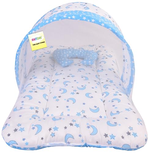 Image of Kwitchy New Born Bedding Combo of Baby Mattress with Net | Gaddi Set | Comforter (0-6 Months) Blue (4PCS Set)