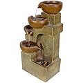 Alpine Corporation WCT726 | 16"H Indoor/Outdoor Tabletop Tiered Pouring Pots Waterfall Fountain — Natural Stone-Look Finish Adds Rustic Charm — Brown