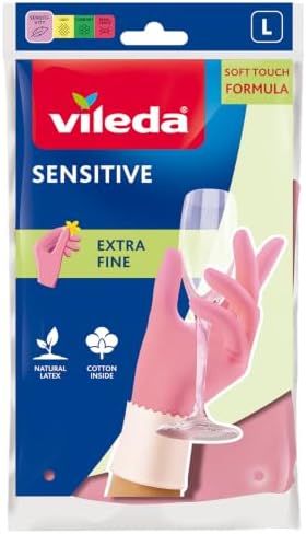 Vileda Sensitive, Dishwashing Gloves, Durable Cleaning Gloves, maximum sense of touch, Cotton lining, Size L Large, 1 pair