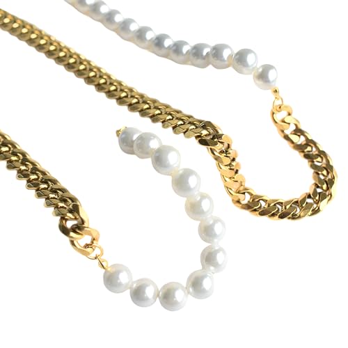 Collier chaîne demi-perle naturelle argent ensemble bijoux punk vintage