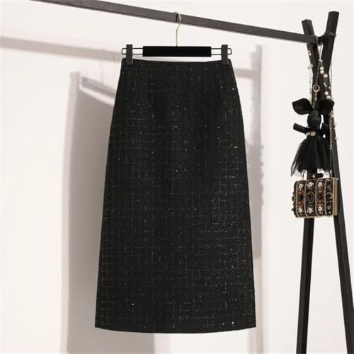 Women's Retro High-Waisted Straight-Cut A-Line Slit Mini Slim-Fit Wool A-Line Skirt3