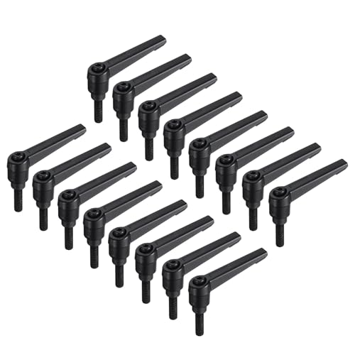 Image of uxcell 16pcs Lever Adjustable Handles M6 x 20mm Metric Male Thread, Level Clamping Handle Hand Stud Knobs Rotating Screw Handles Bolts with Locking Lever, Black