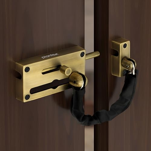 Image of Plantex Door Chain with Baby Latch /Door Chain Lock for Main Door /Latch Lock for Door /Heavy Duty Door Safety Guard Lock for Home, Hotel & Office Security - Pack of 1 (DTK-294-Brass Antique)