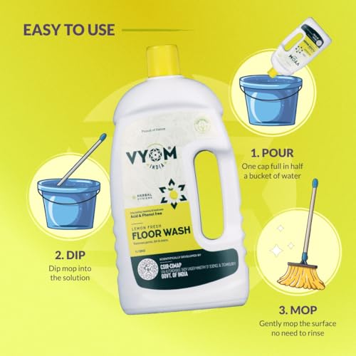 Image of Vyom India Lemongrass & Cedarwood Floor Wash 1 Ltr Pack of 2 | Natural Disinfectant & Deodorizer | Plant-Based, Non-Toxic, Eco-Friendly Floor Cleaner