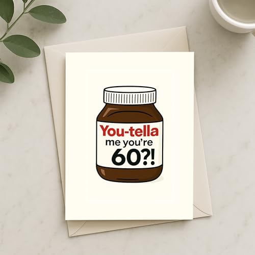 Divertida tarjeta de cumpleaños número 60, diseño You-tella, tarjeta de felicitación de parodia de Nutella
