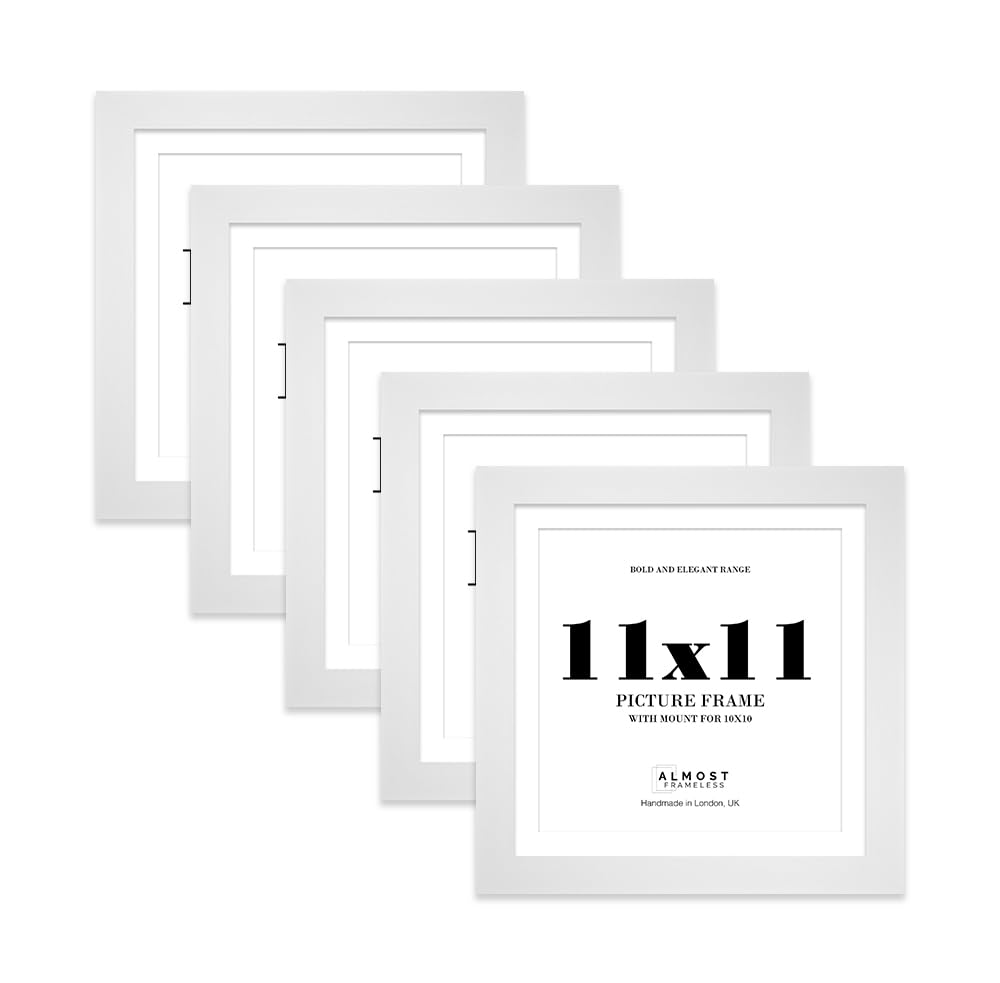 11x11" White Square Frame With Mount for 10x10" Pictures 28mm Edge Frame Display with Wall Hooks and Kickstand, 5 Pack