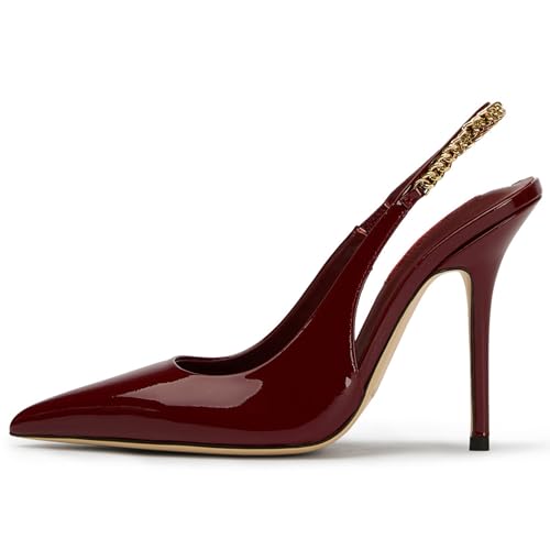 Slingback High Heels for Women Patent Leather Pointed Toe Stiletto Stretch Metal Strap Slip On Backless Pumps Casual Dress Shoes - Main Image