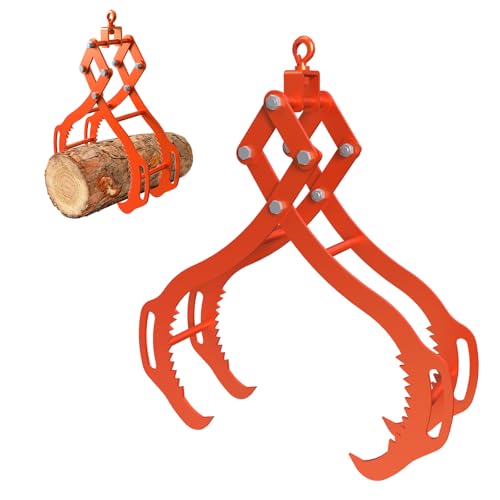 Tolpassa Log Lifting Tongs 36 Inch - 3300LBS Load Capacity Heavy Duty Log Grapple with 4 Serrated Claw Hooks & Handles Logging Tongs for Tractors Trucks Forklifts Orange
