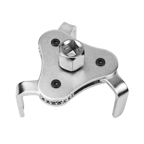 Hbxdeco Universal Oil Filter Wrench Adjustable, 3 Jaw Oil Filter Removal Tool Set for Diameter from 2.2 Inch to 4.2 Inch, 2 Way Oil Filter Change Tool for Vehicle Engine Filters(Silver)