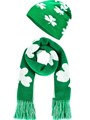 Chuangdi-St-Patricks-Day-Costume-Accessory-Set-Include-Shamrock-Beanie-Hat-and-Scarf-Green