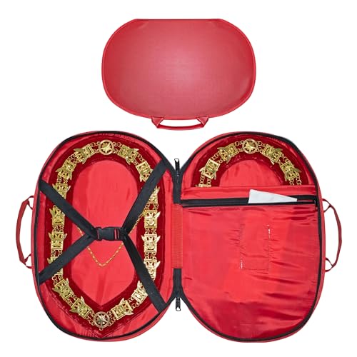 Premium Masonic Chain Collar Case Red Leather (Improved Design), Freemason Carrying Bag