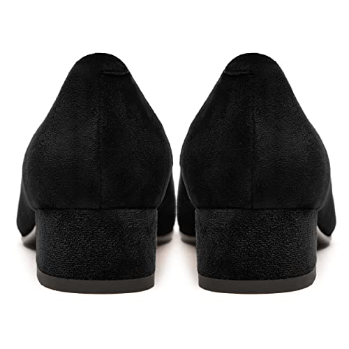 FEMSTEP Women's Low Heels Suede Leather Block Casual Square Toe Slip On Chunky Pumps Shoes 1.5 Inch4