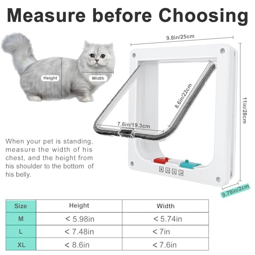 Katzentür für Fenster, Fliegengittertüren und Schiebetüren, Sicherheitstür für Haustiere mit 4-Wege-Sperre, wetterfeste Katzenklappe für dünne Tür und Wand (X-Large, Außengröße 28x25cm)