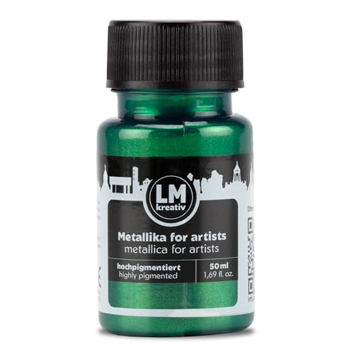 LM-Kreativ Metallika for Artists 50 ml - Grün - Metallic Acrylfarbe/Bastelfarbe. Für kreative Projekte auf Holz, Leinwand, Keramik. Hochdeckend, lichtecht. Für Künstler und Bastler
