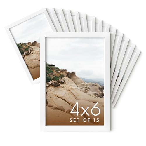 HAUS AND HUES 4x6 White Metal Picture Frames - Bulk Frames 4X6 - Features Premium Aluminum, Vertical Hanging, Easel Back for Tabletop, Home, Office (4x6 in, White, Set of 15)