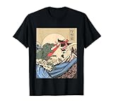 Kaiju Monster vs Cat Laser Eye Fight Great Wave Japanese T-Shirt