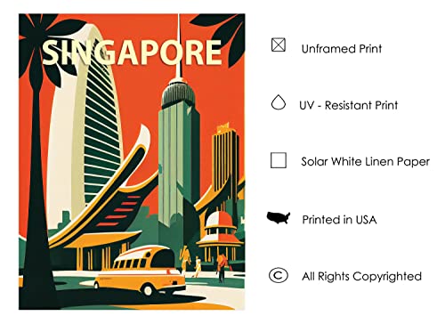 Singapore City Retro Art Print Poster, Asia Wall Art Living Room Poster Wall Decor City Landscape Picture For Bedroom Office Home (Singapore, 11X14 Inches (Unframed)) #TOP1