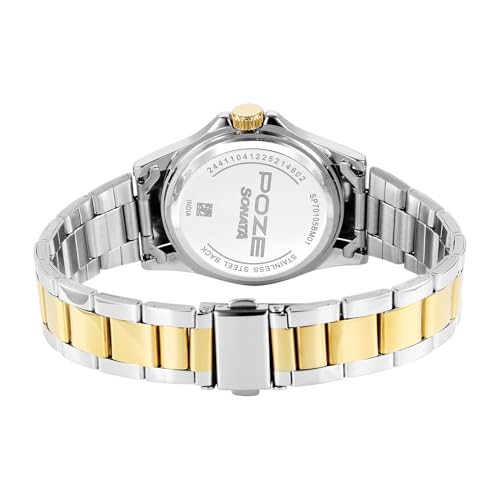 Image of Sonata Poze 8 Quartz Analog with White Dial IPS+IPG Stainless Steel Strap Watch for Men - SP70105BM01W