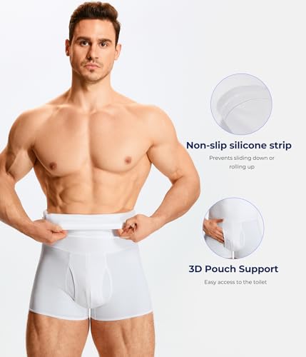 TAILONG Men Tummy Control Shorts High Waist Slimming Underwear Body Shaper Seamless Belly Girdle Boxer Briefs (White, 3X-Large) - Thumbnail 2
