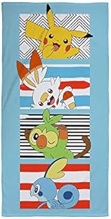 Official Pokemon Towel | Pikachu Jump Towel Design | Super Soft Feel 100% Cotton | Perfect for The Home, Beach & Swimming Pool, Blue 140 x 70cm, PKNJUMTW002UK
