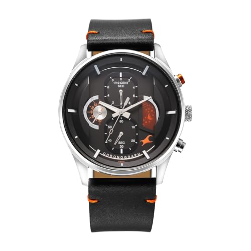 Image of Fastrack Opulence Quartz Chronograph Black Dial Black Leather Strap Watch for Guys - NT3315KL01
