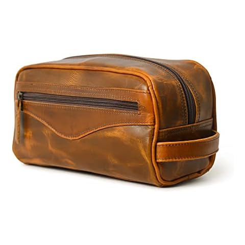 Leather Mens Wash Bag | Travel Toiletry Bag | Shaving Bag for Men by Jajmo Legacy (Bourbon Brown) Cover