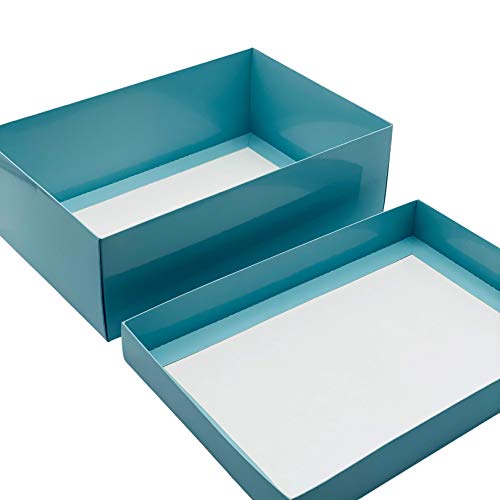 صندوق هدايا ازرق مع غطاء | اختر لون الشريط | صناديق ذاكرة كبيرة او سلة | صناديق هدايا معبأة بشكل مسطح للهدايا او اعياد الميلاد او هدايا الاطفال | مقاس 30 × 20 × 10 سم (شريط سيج 63)، الورق