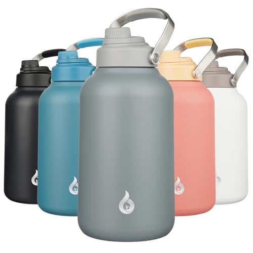 Image of BJPKPK 1 Gallon Water Bottle Insulated, Dishwasher Safe 128oz Large Water Jug with Metal Handle & BPA Free Spout Lid, Stainless Steel Metal Jug for Gym, Sports & Hiking, Grey