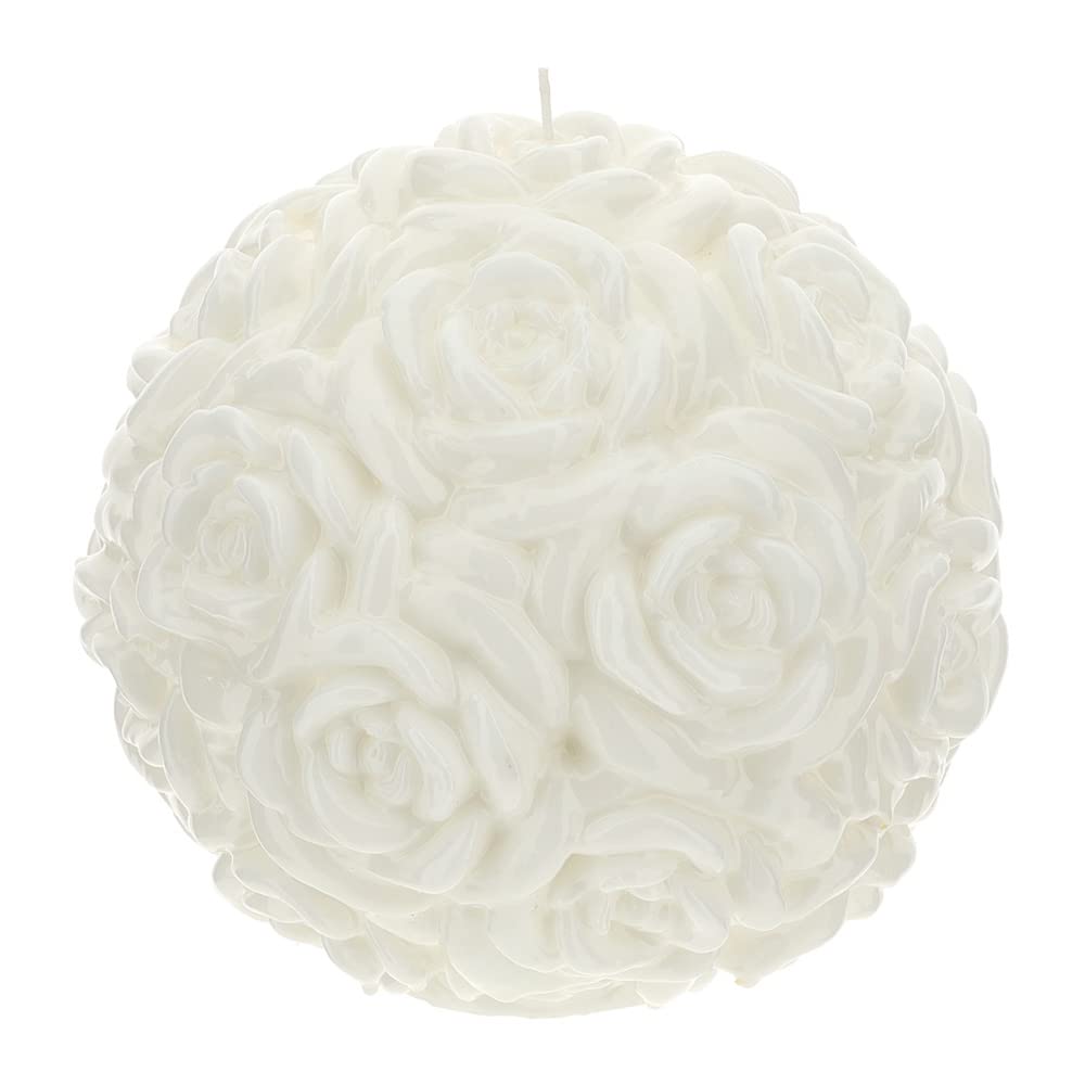 Hervit Candela Sfera Piccola Rose Candela Decorativa Cera Bianco Laccato Ø20 cm