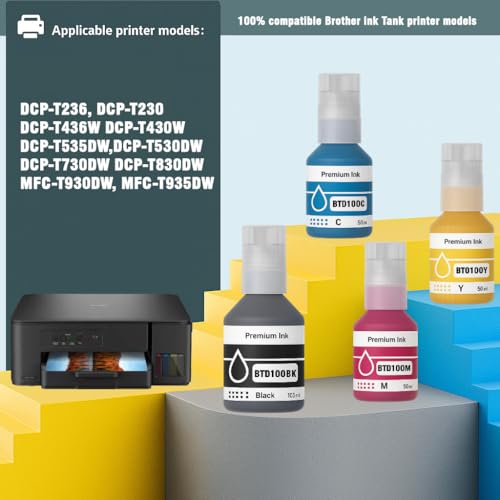 Image of KOSH BTD100 Refill Ink Compatible with Brother DCP-T236, DCP-T230, DCP-T436W, DCP-T430W, DCP-T535DW, DCP-T530DW, DCP-T730DW, DCP-T830DW, MFC-T930DW Printer