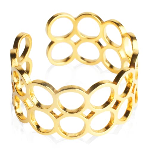 Offener Statement Ring Damen • Chunky Cuff Ring gold • Edelstahl...