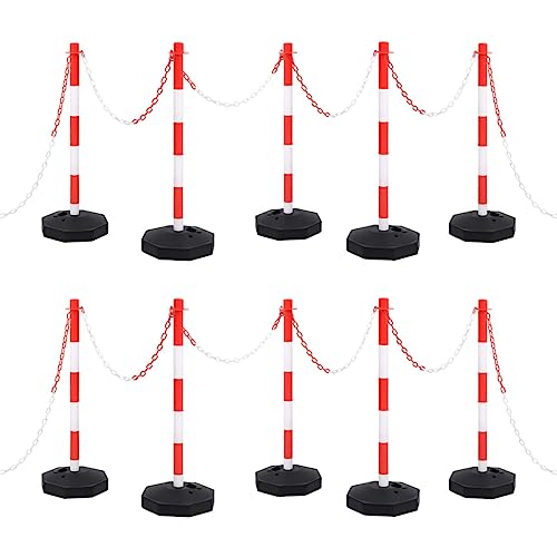 vidaXL Ensemble de Poteaux à Chaîne avec Chaîne en Plastique Panneaux de Sécurité Avertissement Signalisation Circulation Parking Entrepôt 10 m