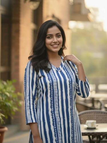 Image of Leriya Fashion Women Printed Kurta Set with Palazzo Pants | Straight Kurta with 3 /4 Sleeves | Ethnic Jaipuri Kurtis Palazzo Set for Women | Kurti for Daily Office & Casual