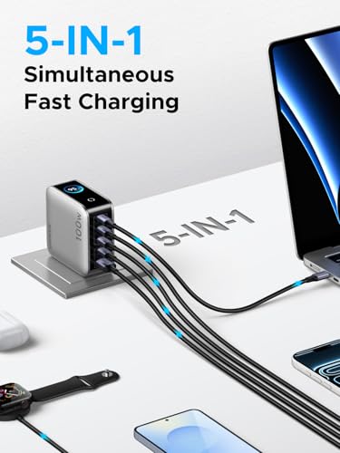 Image of UGREEN Nexode Pro 100W GaN USB C Charger, 5-Port Fast Type-C Wall Charger Block with Smart Display Compatible with MacBook Pro /Air, iPhone 17 /16 Series, Galaxy, iPad Pro, Steam Deck