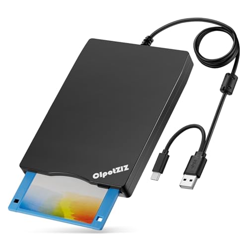 Floppy Disk Reader External 3.5 inch 1.44 MB Floppy Disc Reader Dual USB Type A/C Floppy Disk Drive/Player/Converter Compatible with Windows 11/10/8/7/XP, Not Compatible with MAC (Frosted Textures)