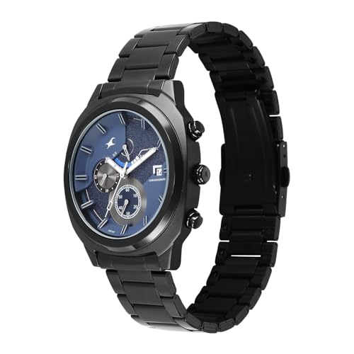 Image of Fastrack Kronos 3 with Blue Dial Black Stainless Steel Strap Watch for Men - 3335NM01