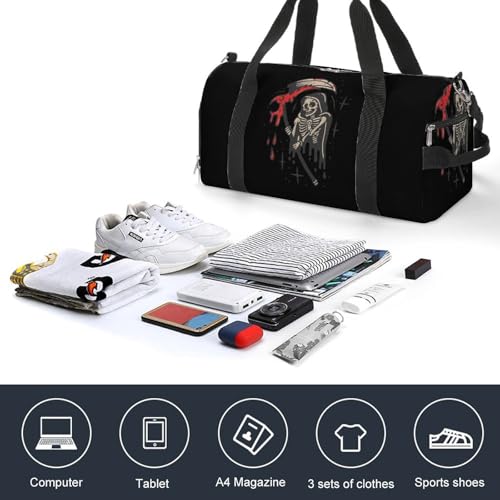 Grim Reaper Gym Sport Bag Travel Duffel Bags Tote with Shoe Compartment Water Resistant Pouch Unisex4