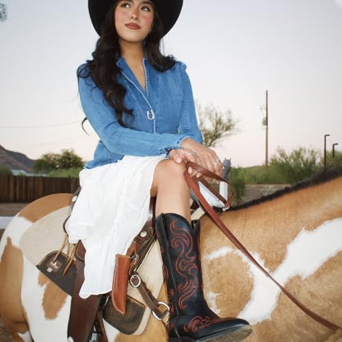 Cowboy Boots for Women Western Cowgirl Boots Classic Ladies Fashion Mid Calf Embroidered Chunky Heel Pointed Toe Boot2