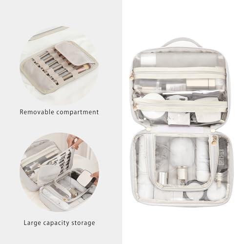 RIGHT AWAY Travel Toiletry Bag for Women, Makeup Bag& Cases, Waterproof Makeup Organizer Cosmetic Bag with Compartments,Portable Make Up Bag for Travel Size Toiletries,Skincare,Brushes Set,White - Image 4