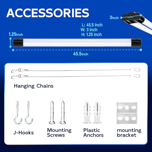 Image of hykolity 4FT LED Shop Light,4400LM,42W [250W Equivalent], 5000K Daylight | Utility Linkable Shop Light Fixture,Hanging or Surface Mount, with Power Cord,Shop Lights for Workshop,ETL,Black,6 Pack