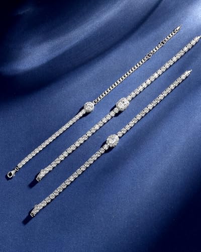 FANCIME Sterling Silver Cubic Zirconia Tennis Bracelets for Women Oval Halo CZ Bracelets Fine Jewelry Birthday Gifts for Women Her, 7"3